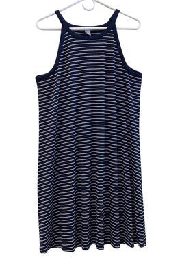 Women's OLD NAVY Sleeveless Ribbed Midi Dress Nautical Stripe Navy Blue Size XL